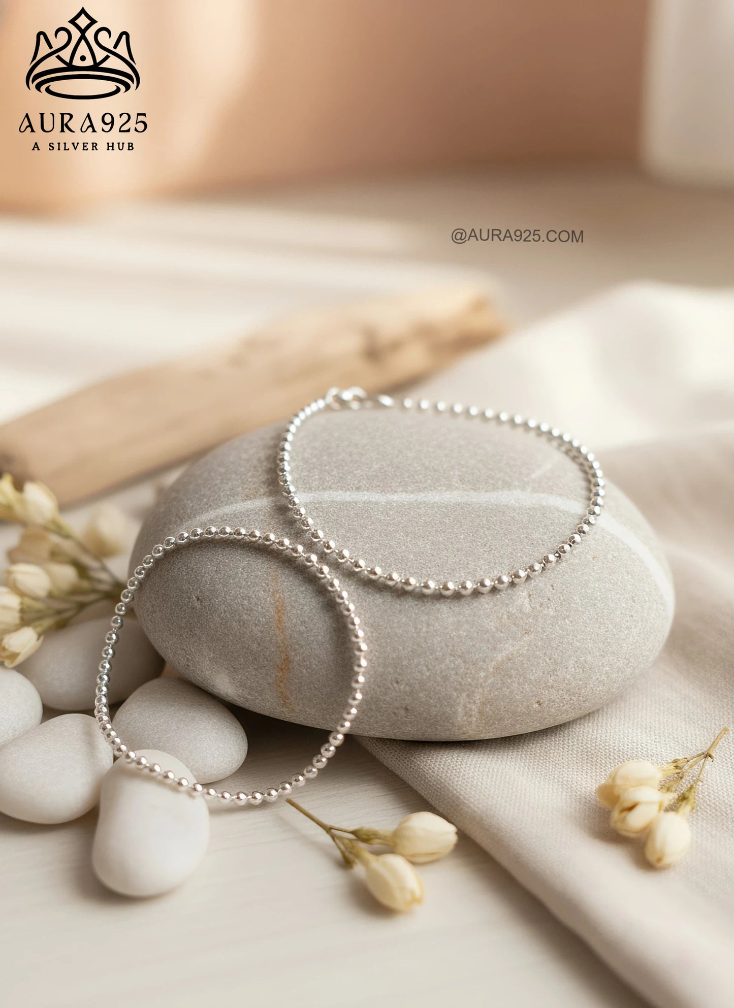 Classic Beaded Chain 925 Sterling Silver Anklet SLA-5143