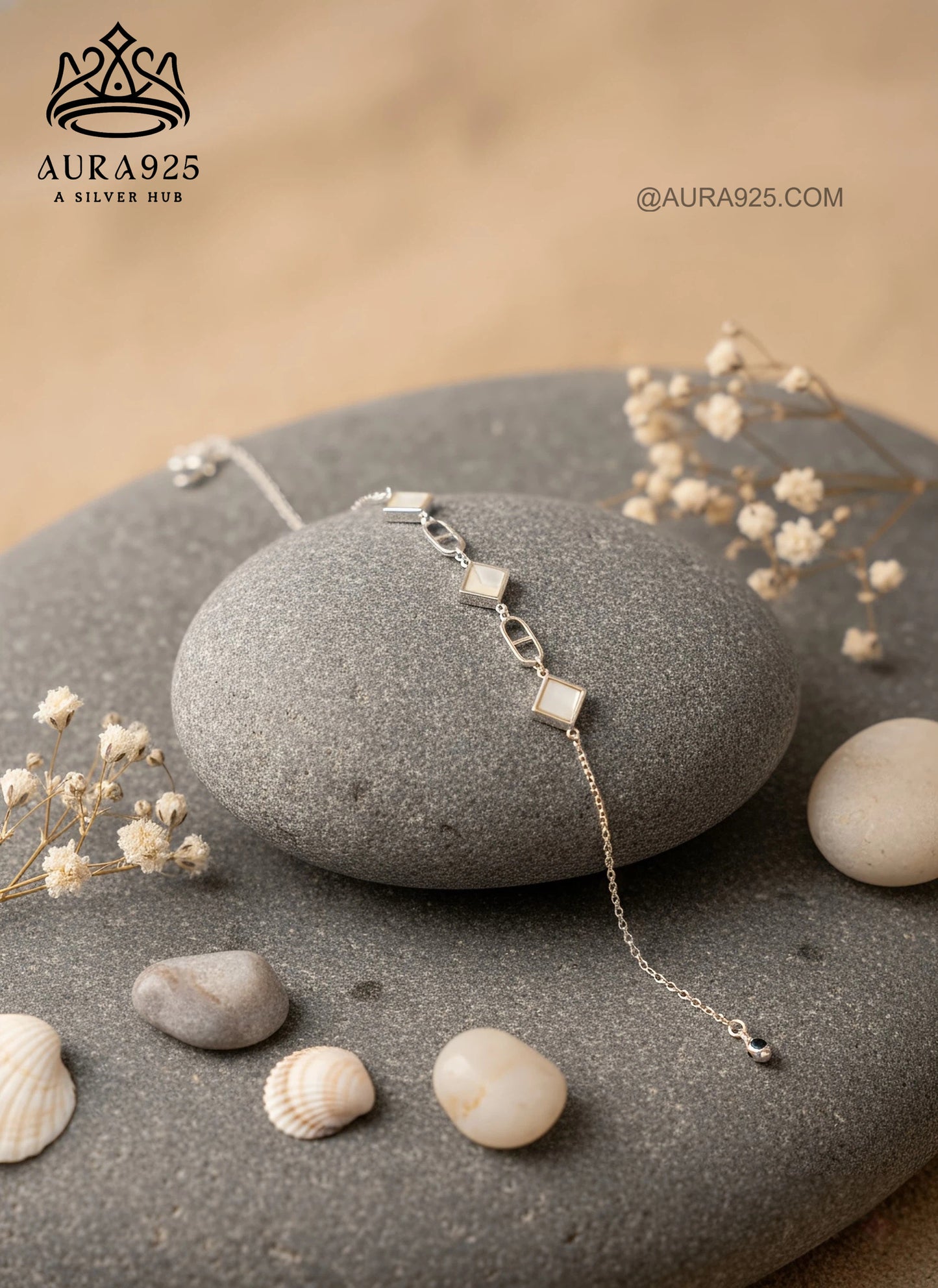 Delicate Mother-of-Pearl Chain Bracelet | 925 Sterling Silver SLB-3624