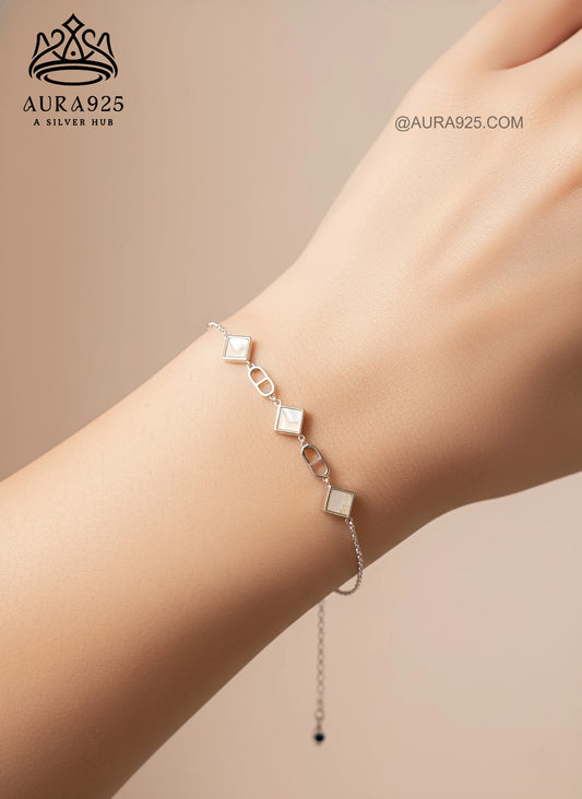 Delicate Mother-of-Pearl Chain Bracelet | 925 Sterling Silver SLB-3624