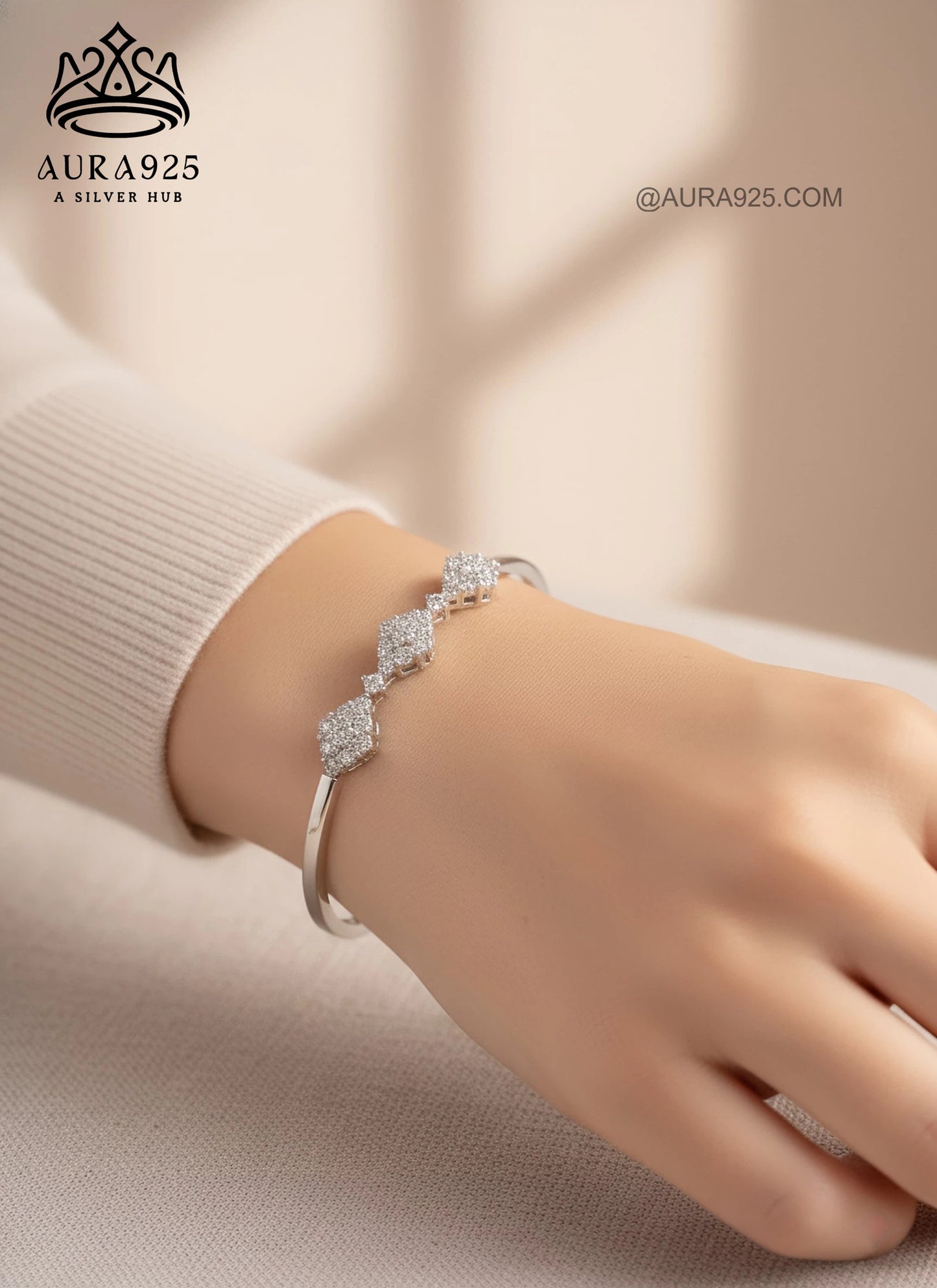 Geometric Pave Diamond Bracelet | 925 Sterling Silver Cuff  SLB-3627