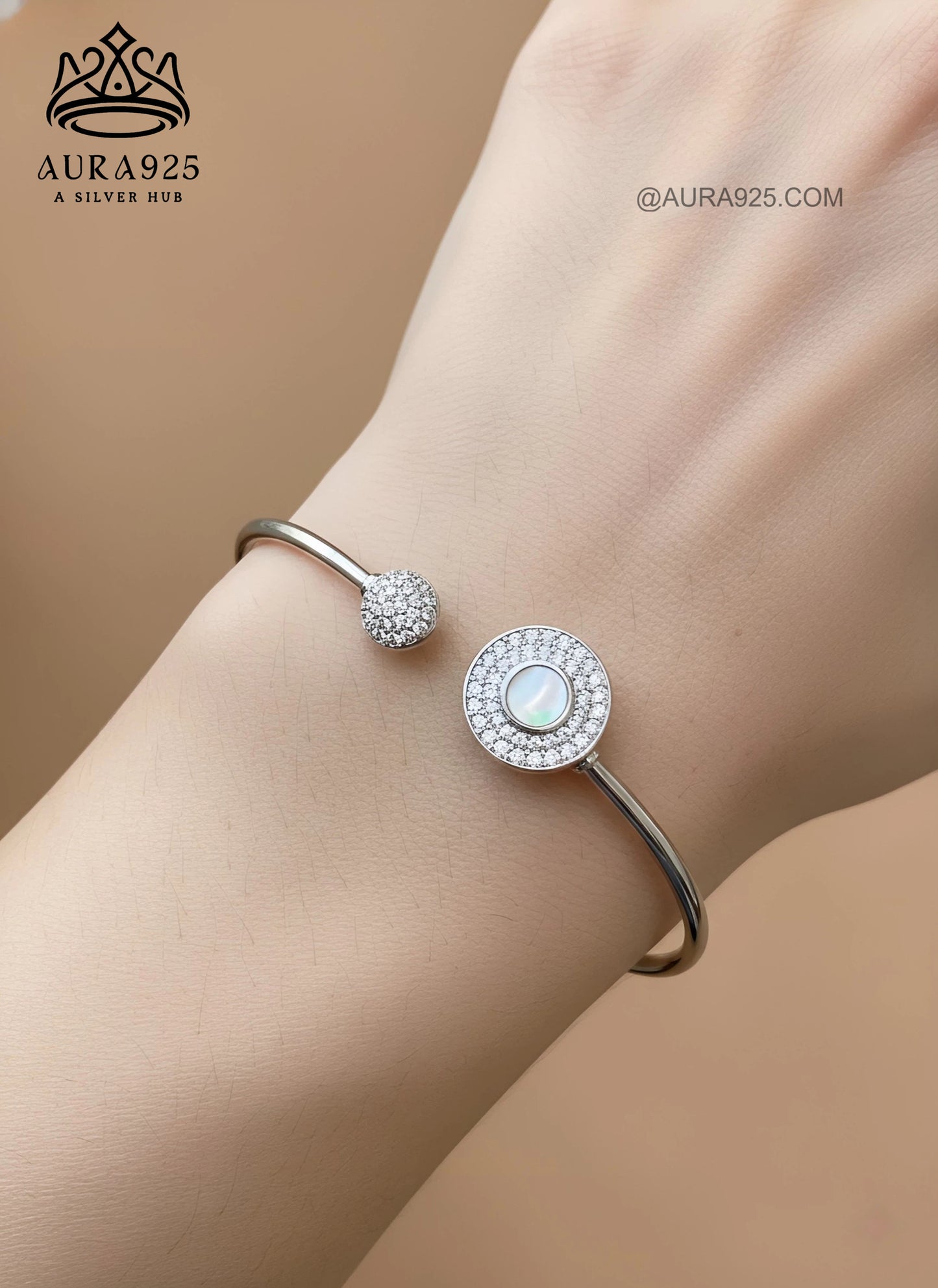 Iridescent Opal & Pave Open Cuff Bracelet | 925 Sterling Silver SLB-3629