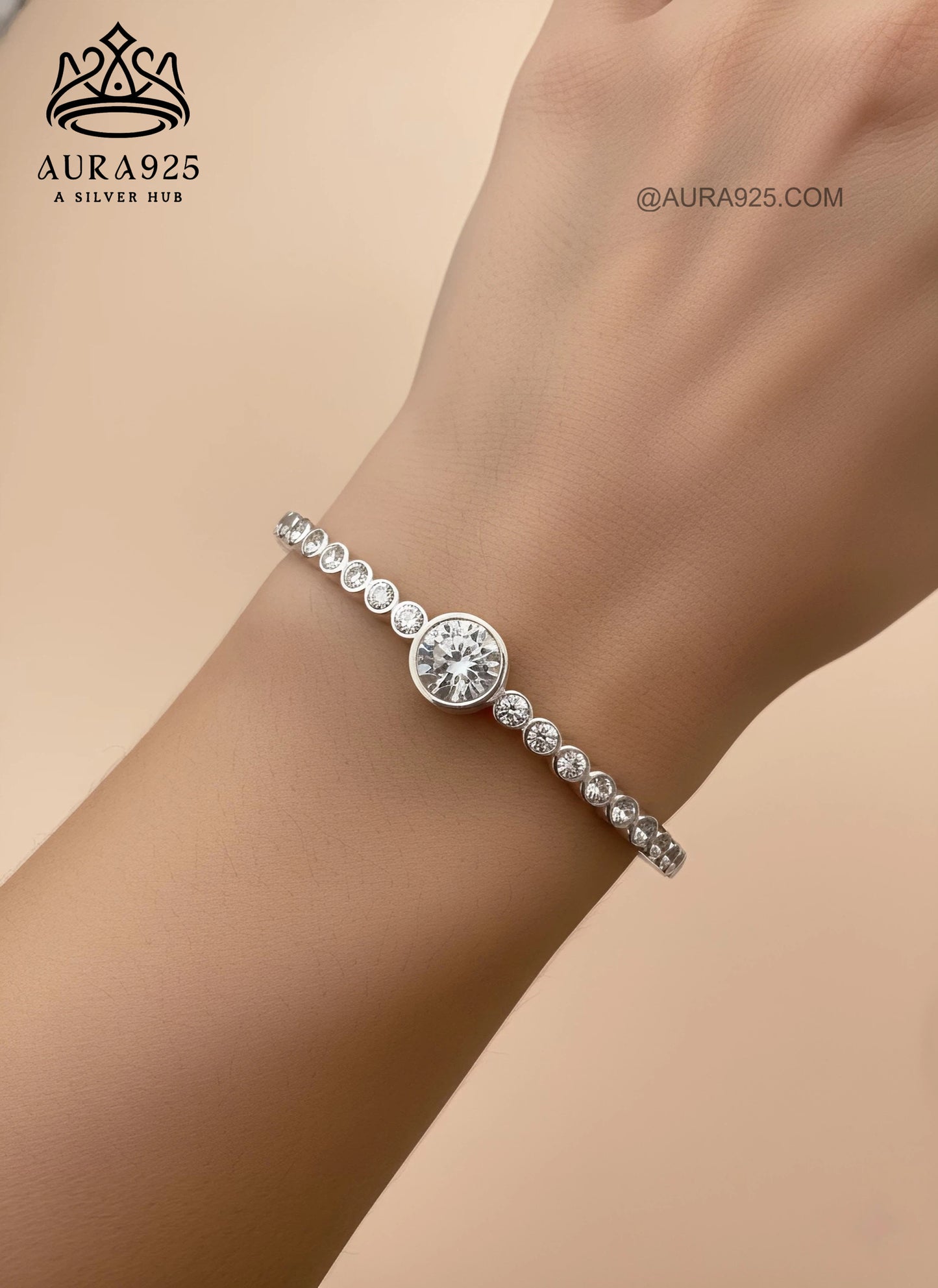 Solitaire Sparkle Sterling Silver Bracelet | Bezel Set CZ Accen SLB-3631