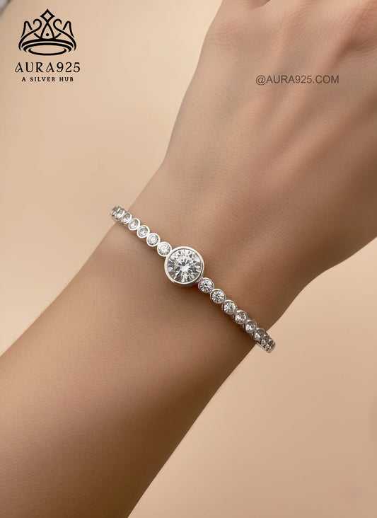 Solitaire Sparkle Sterling Silver Bracelet | Bezel Set CZ Accen SLB-3631