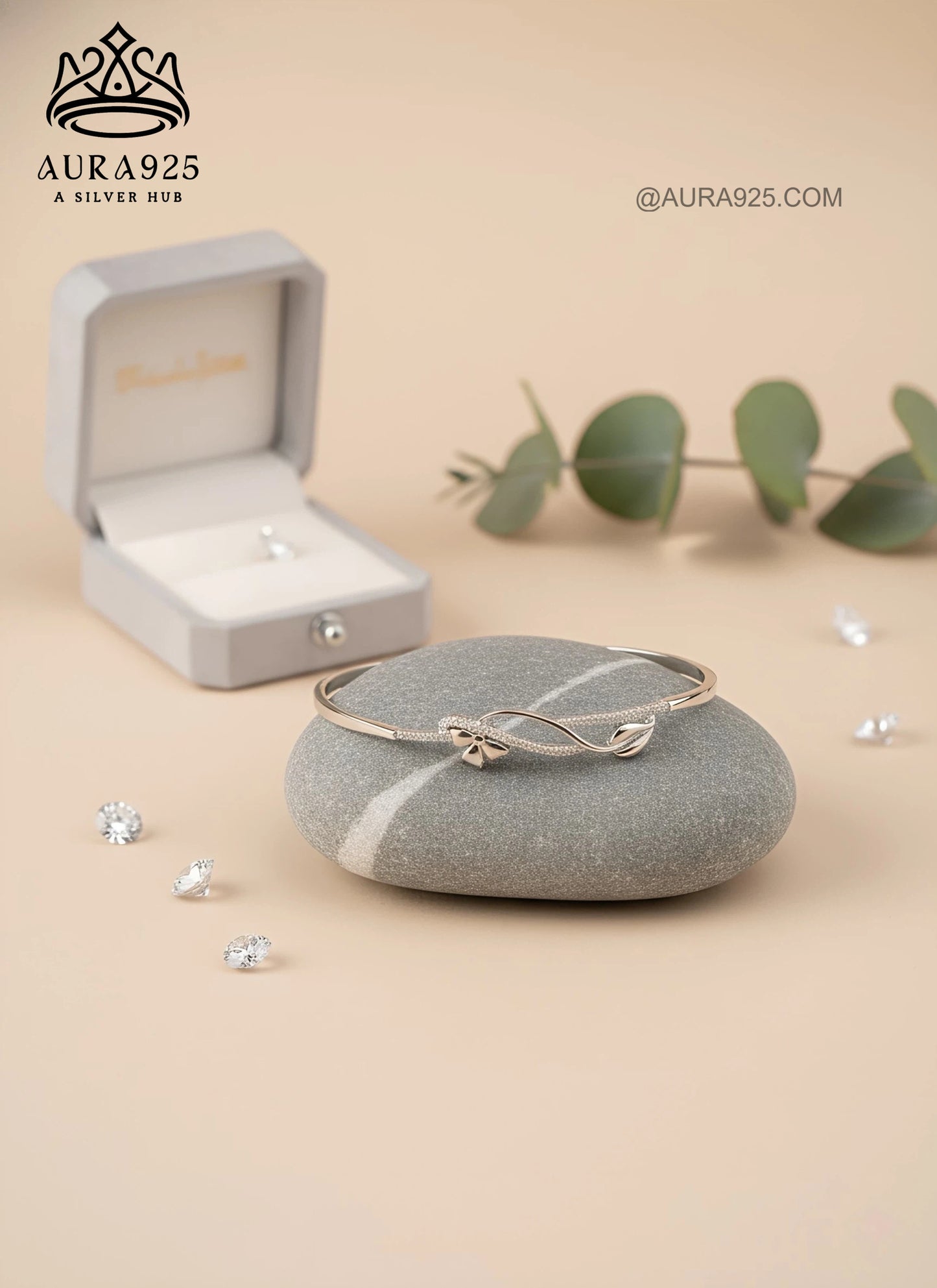 Elegant Knot &amp; Ribbon Silver Bracelet | Pave CZ Design | 925 Sterling Silver  SLB-3634