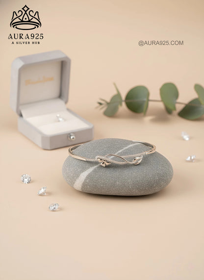 Elegant Knot &amp; Ribbon Silver Bracelet | Pave CZ Design | 925 Sterling Silver  SLB-3634