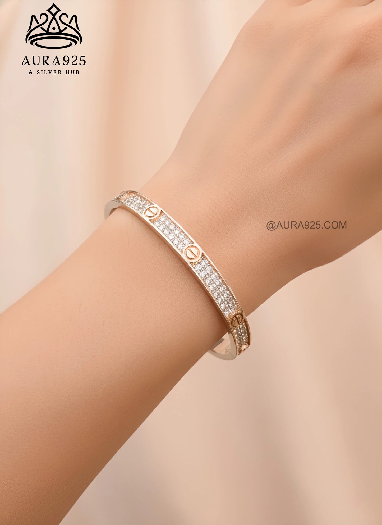 Luxury Pave Two-Tone Silver Bracelet | Rose Gold Accents & CZ SLB-3635