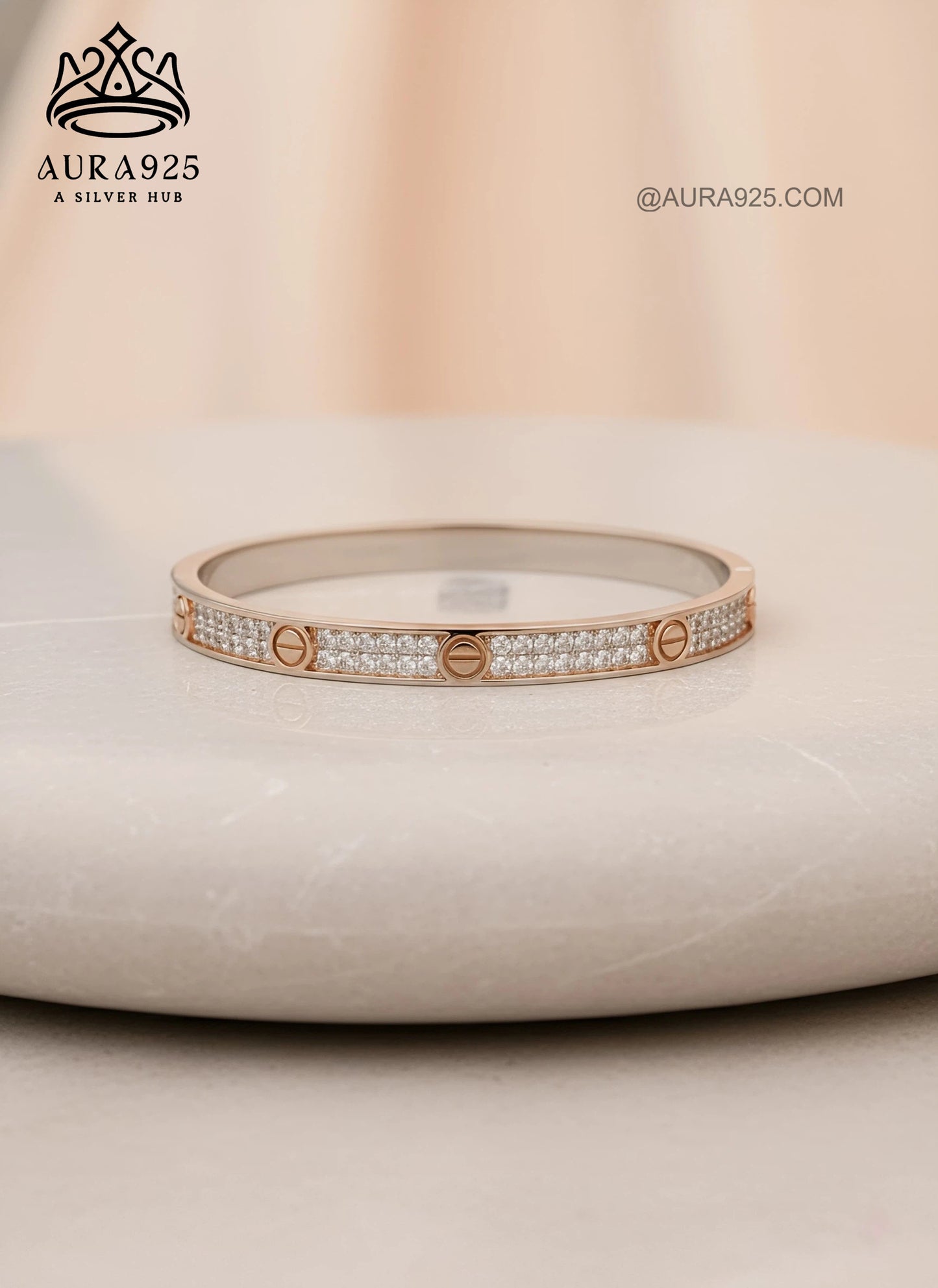 Luxury Pave Two-Tone Silver Bracelet | Rose Gold Accents & CZ SLB-3635
