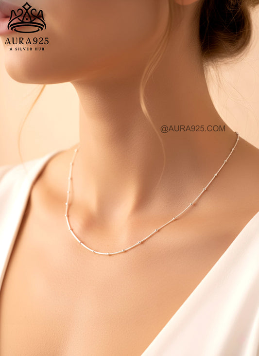 Modern Mix 925 Sterling Silver Bar and Bead Chain SLC-1576