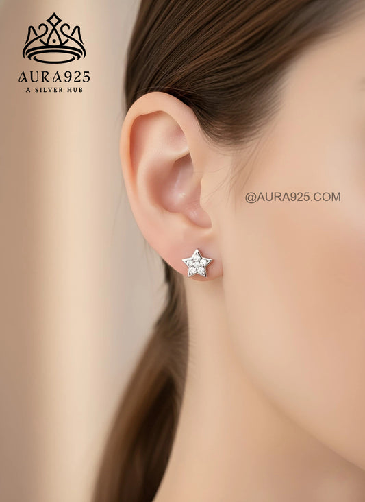 Shining Star Stud Earrings - 925 Silver & CZ SLE-8562