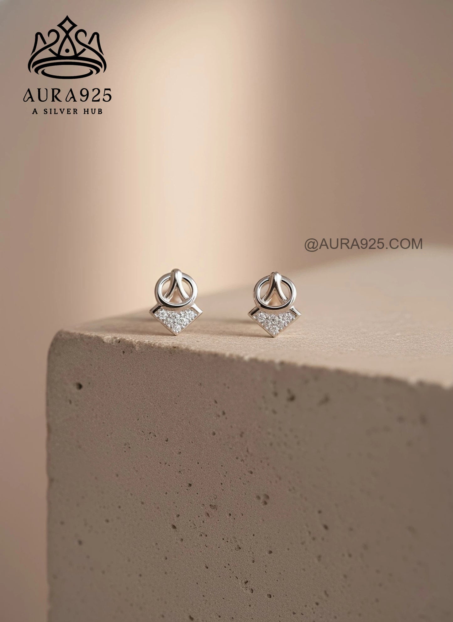 Elegant Knot & Pave Stud Earrings Rose Gold in 925 Silver  SLE-8564