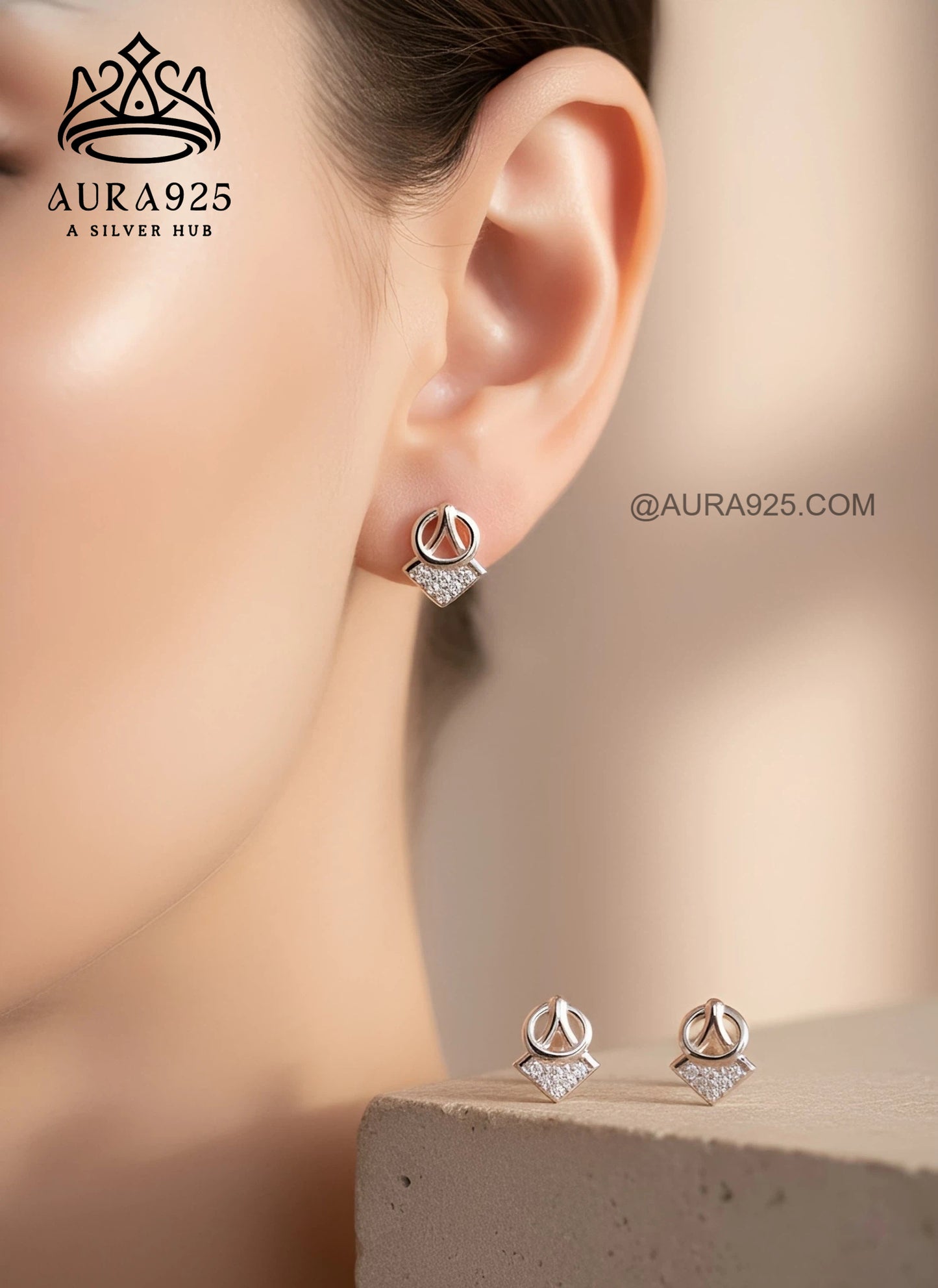 Elegant Knot & Pave Stud Earrings Rose Gold in 925 Silver  SLE-8564