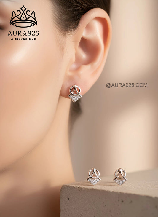 Elegant Knot & Pave Stud Earrings Rose Gold in 925 Silver  SLE-8564