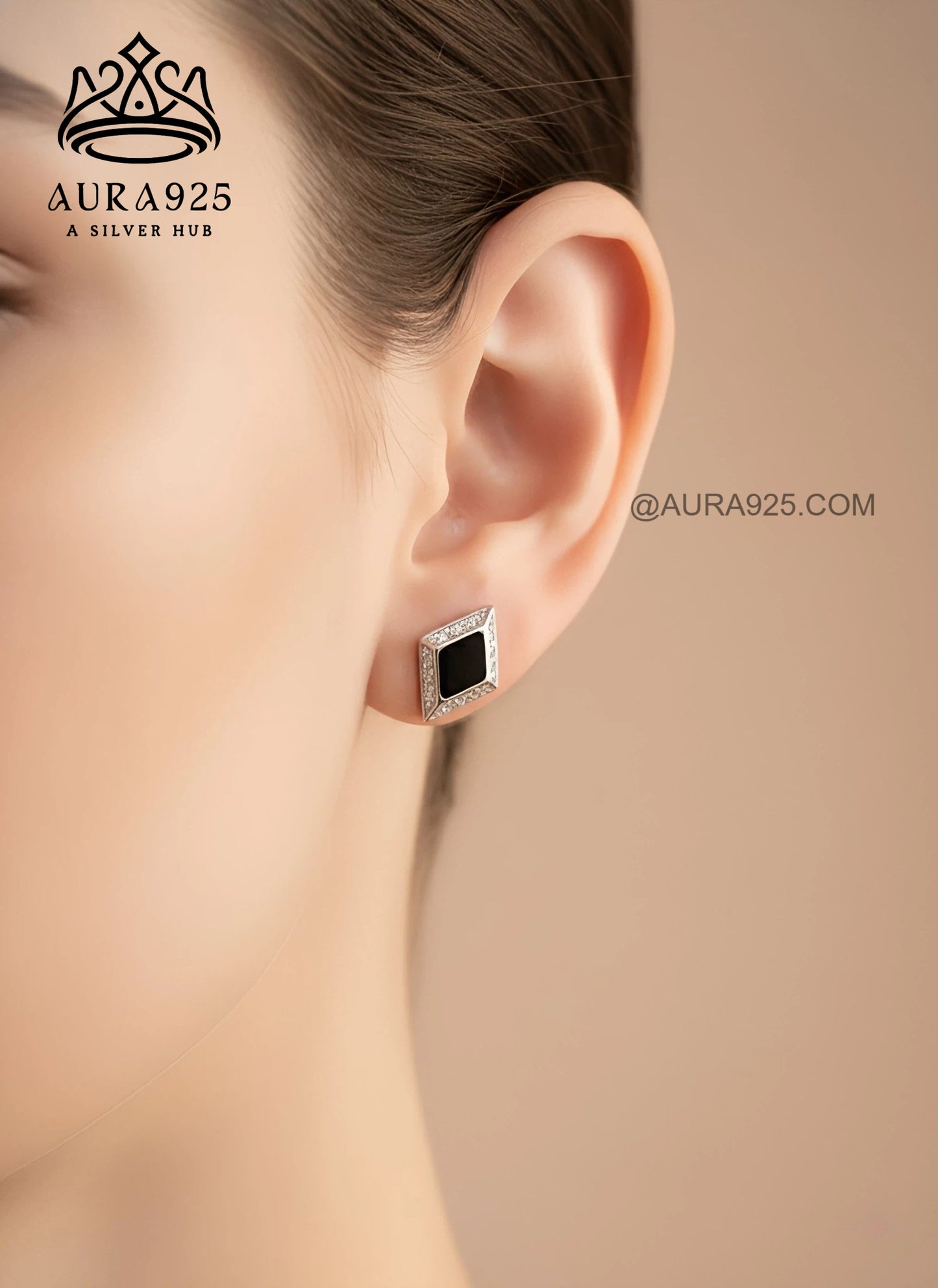 Chic Black & Silver Diamond Stud Earrings SLE-8565