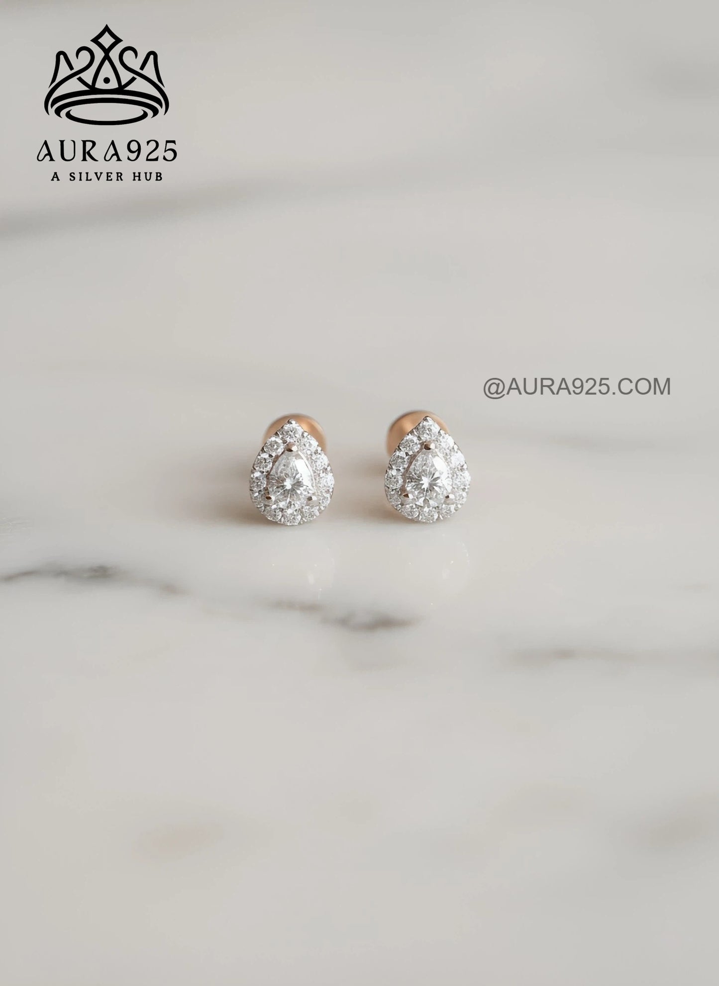 Classic Teardrop Halo Stud Earrings in 925 Silver SLE-8566