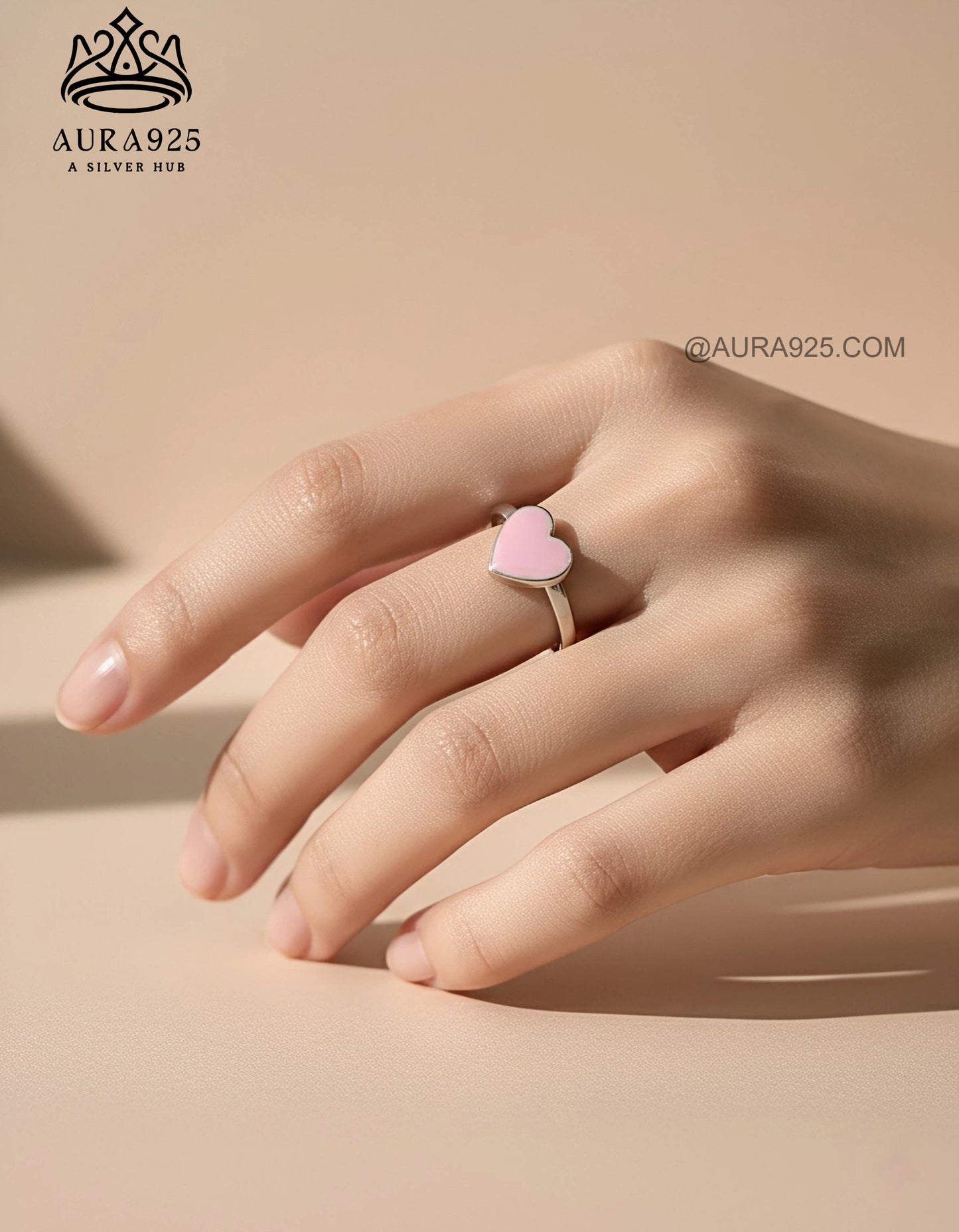 Sweet Minimalist Heart Ring: Pink Enamel & 925 Silver SLR-5843