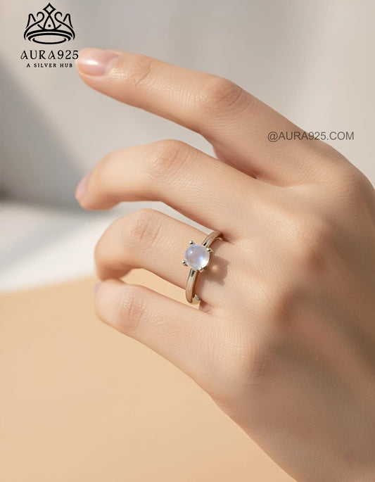 Solitaire Moonstone Promise Ring: Minimalist 925 Silver SLR-5844