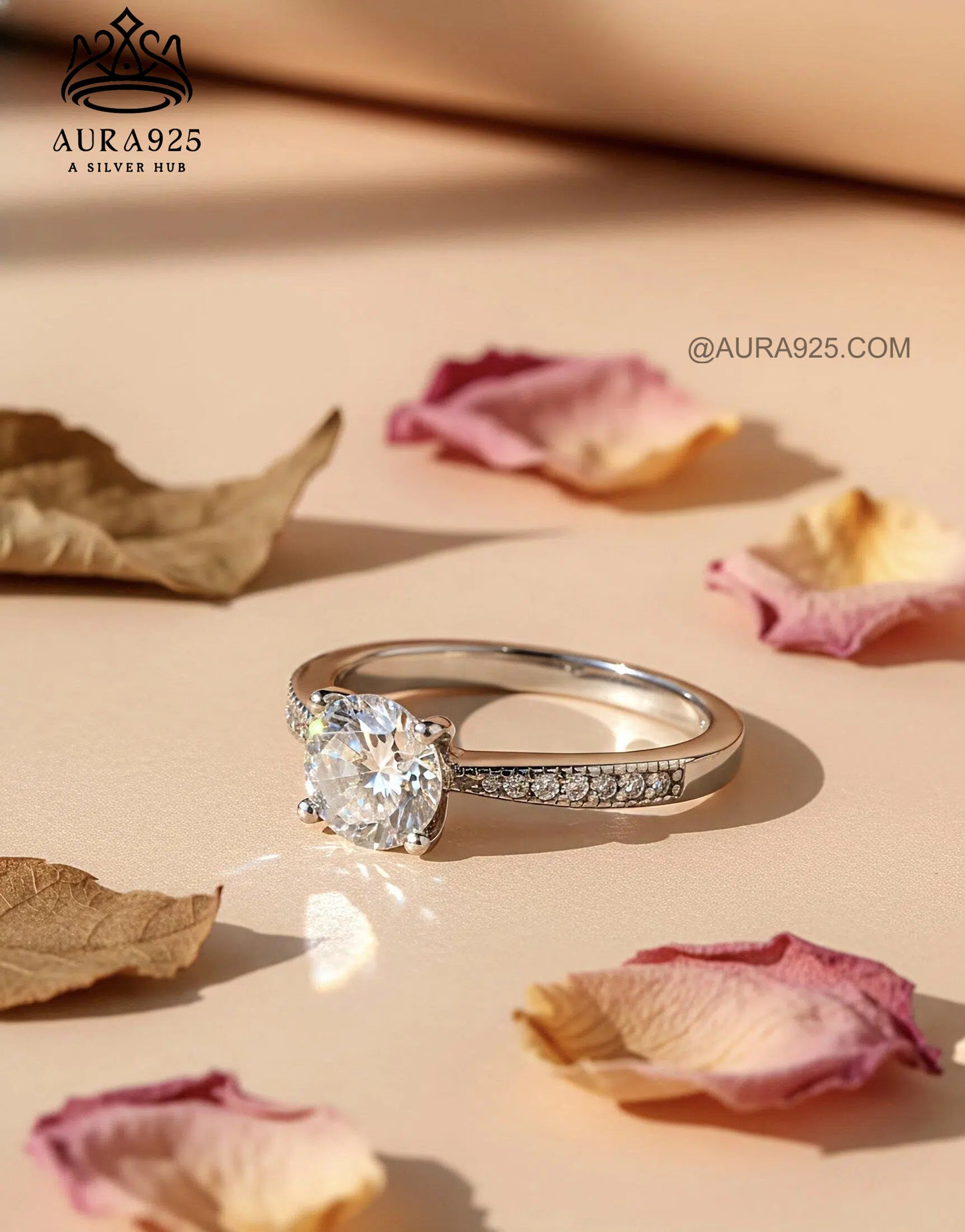 Timeless Round Solitaire Ring: Pavé Band & Brilliant Zirconia SLR-5848