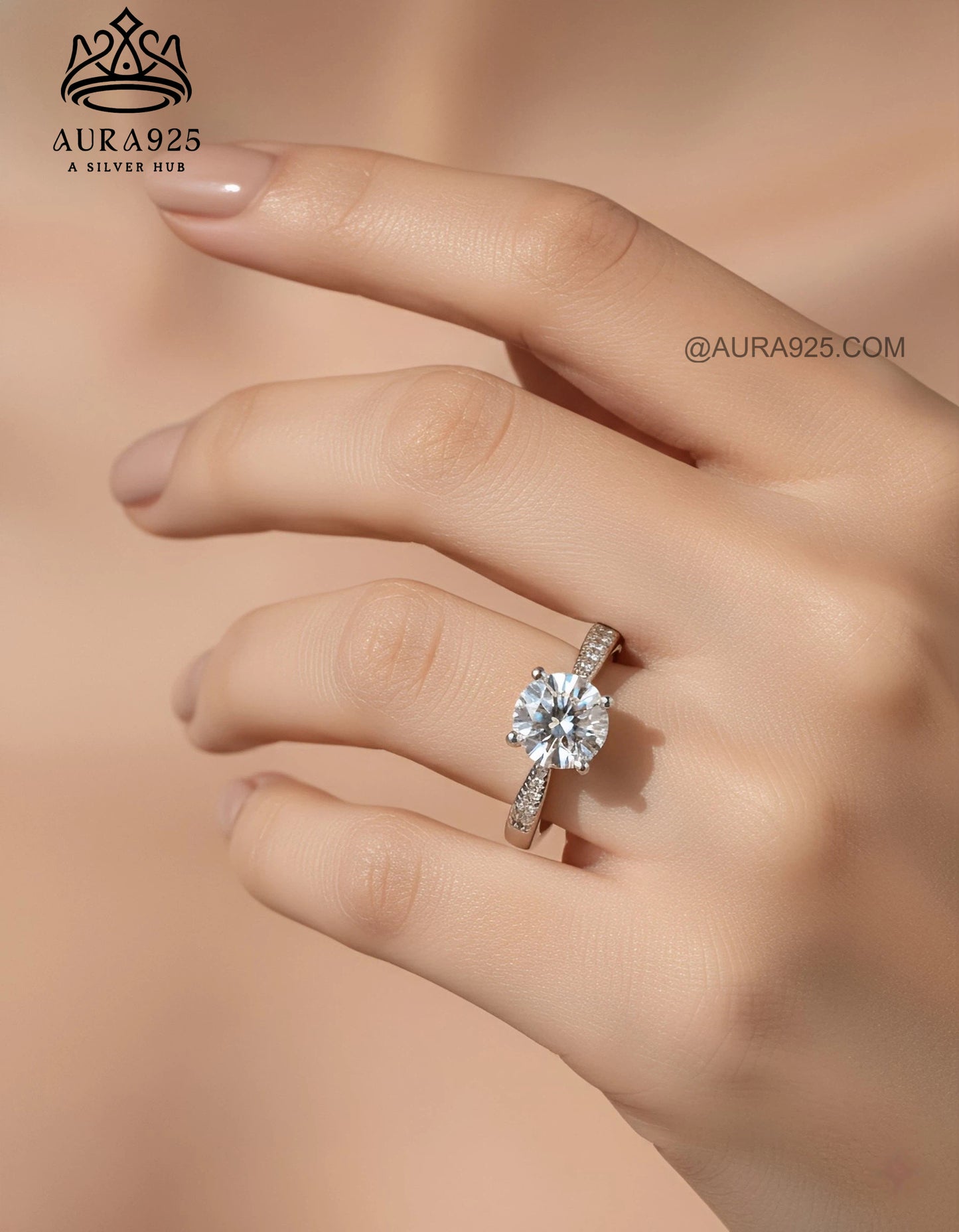 Timeless Round Solitaire Ring: Pavé Band & Brilliant Zirconia SLR-5848