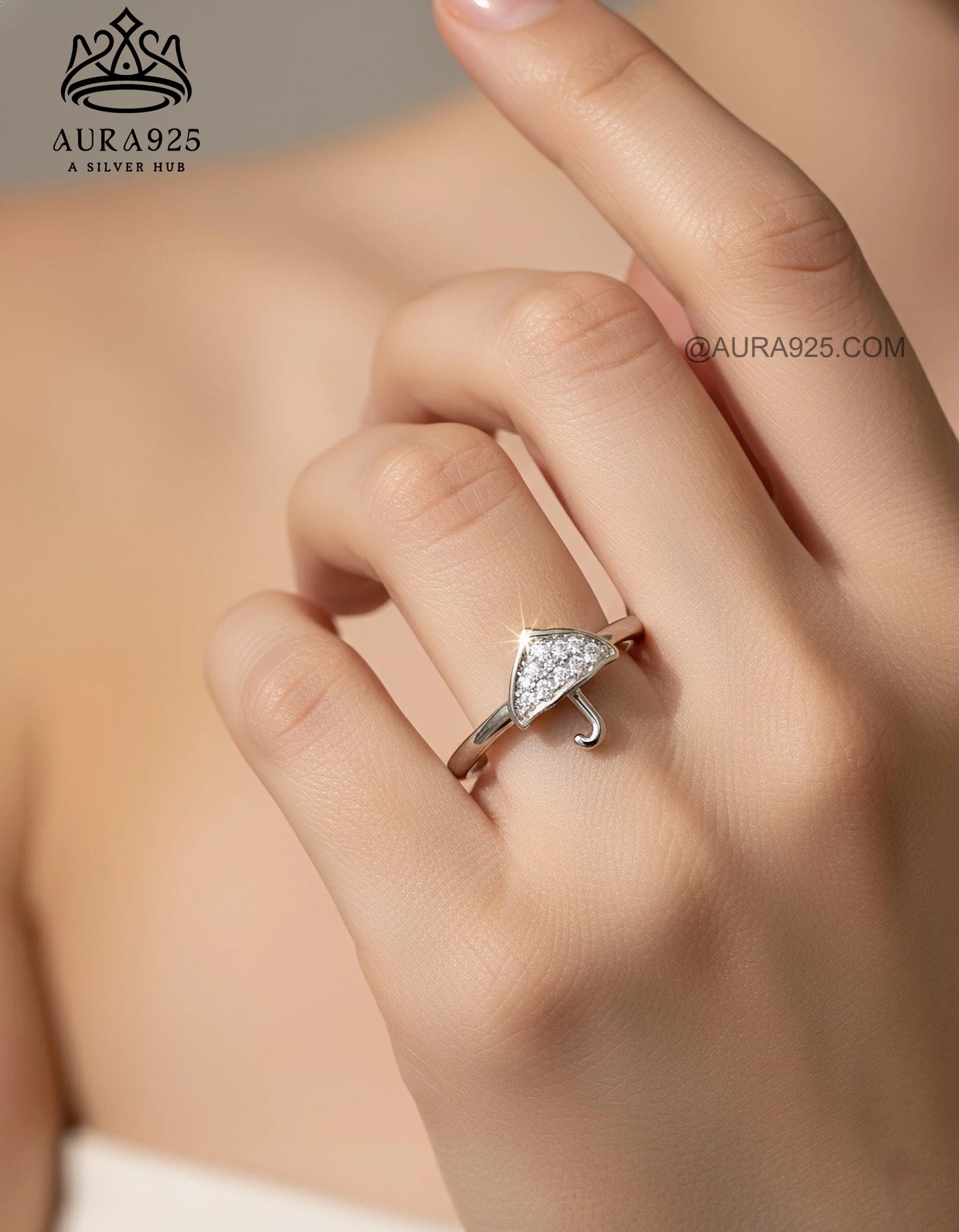 Sparkling Umbrella Dainty Ring: Pavé Zirconia & 925 Silver SLR-5850