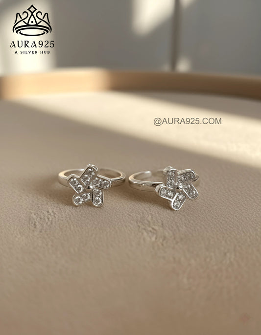 Dazzling Silver 925 Flower Toe Rings SLTR-9921
