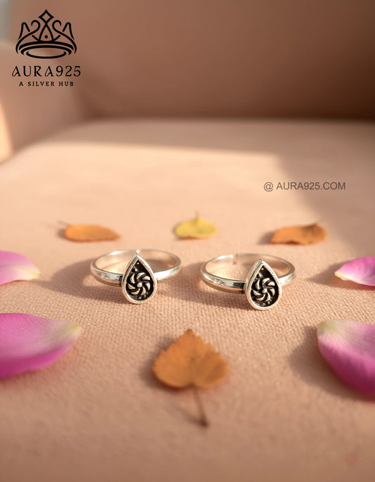 Oxidized Silver 925 Teardrop Toe Rings (Ghungroo Style) SLTR-9923