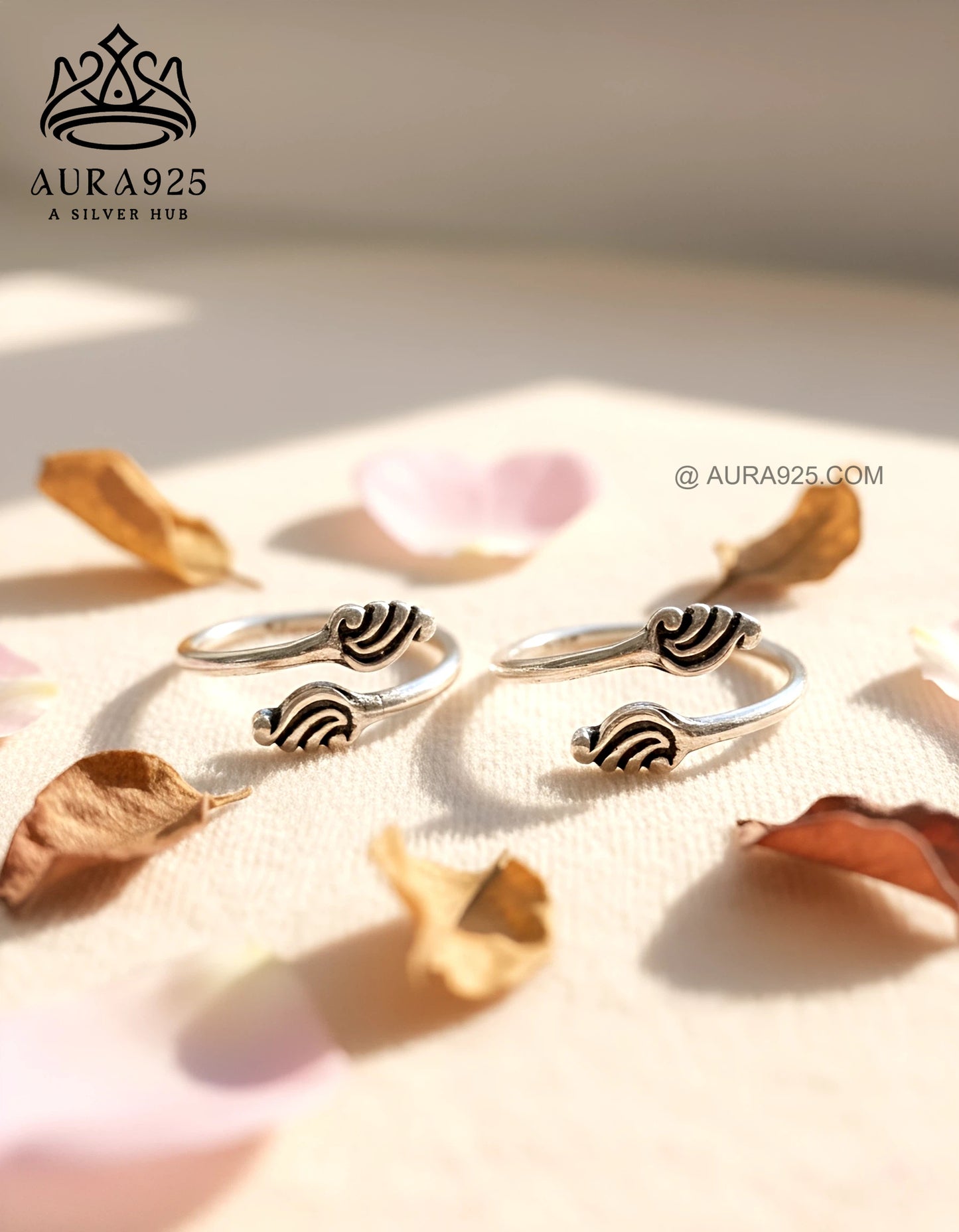 Bohemian 925 Silver Oxidized Wave/Feather Toe Ring Pair  SLTR-9926