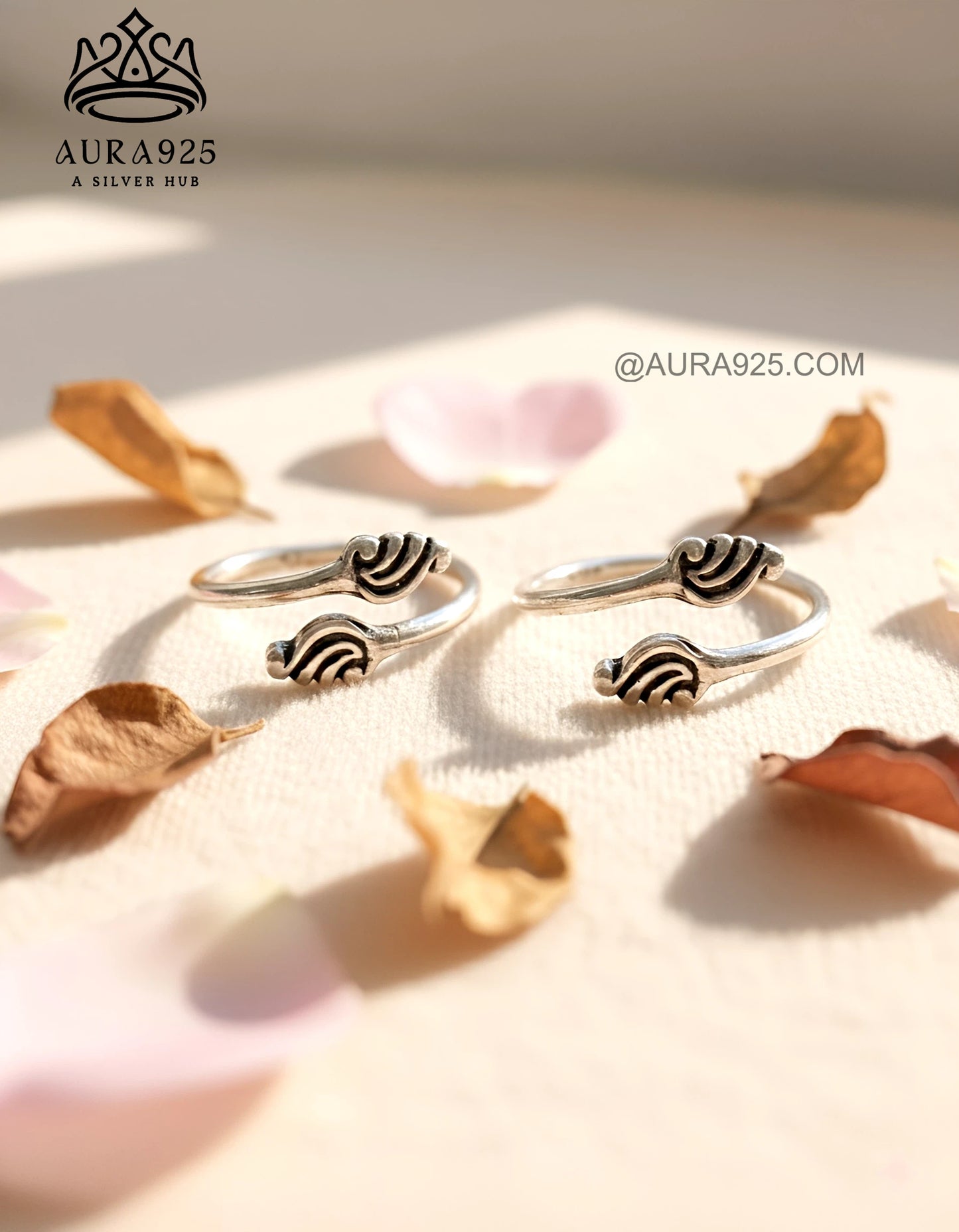 Bohemian 925 Silver Oxidized Wave/Feather Toe Ring Pair  SLTR-9926