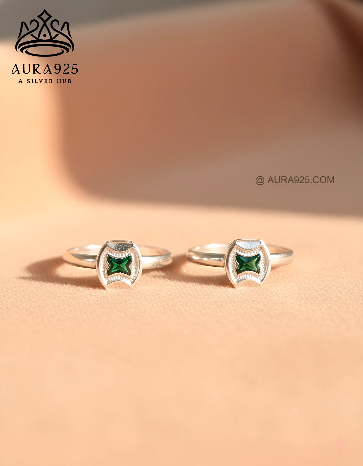 Luxe Silver 925 Green Gemstone Toe Ring Pair SLTR-9931