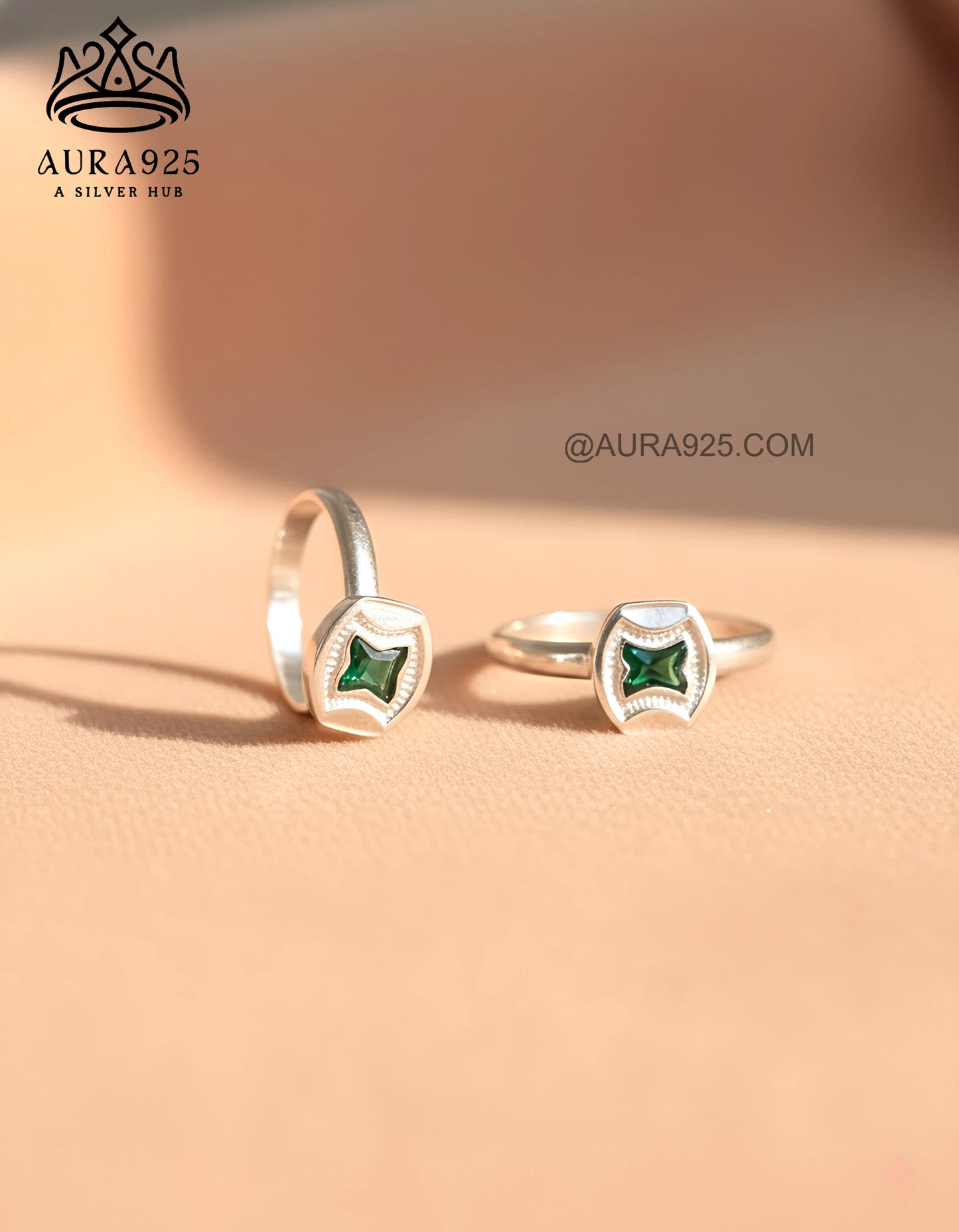 Luxe Silver 925 Green Gemstone Toe Ring Pair SLTR-9931