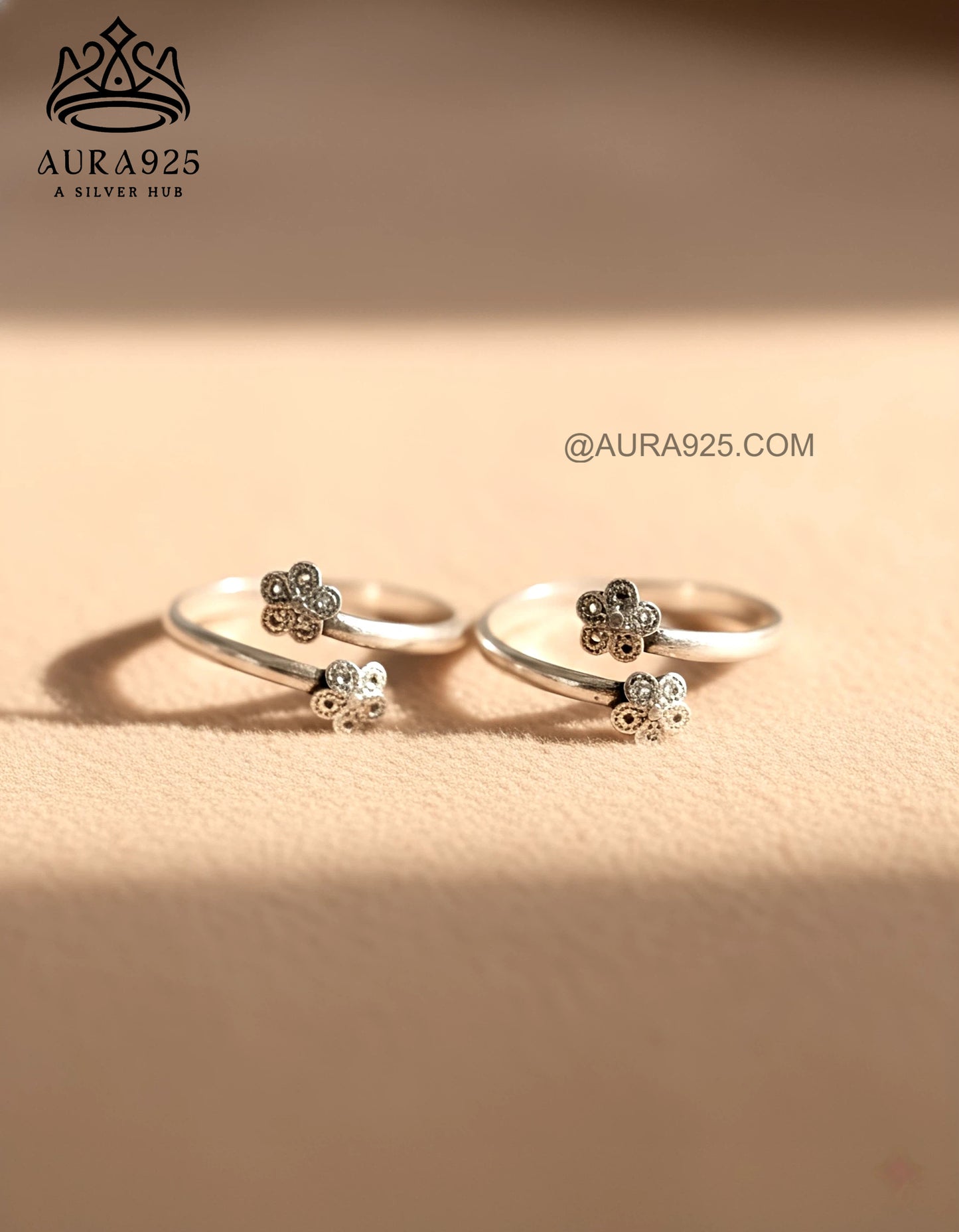 Duo Bloom Silver 925 Adjustable Toe Ring Pair SLTR-9933
