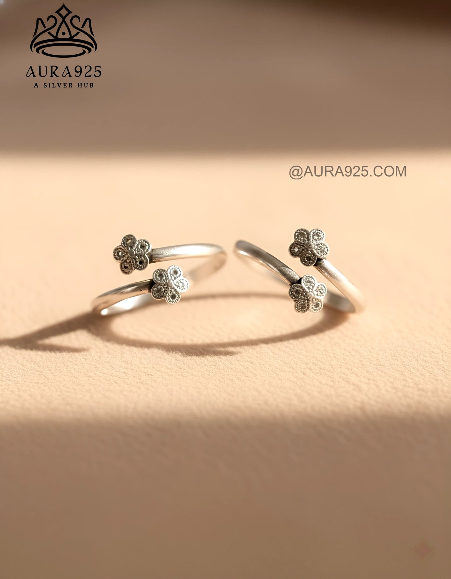 Duo Bloom Silver 925 Adjustable Toe Ring Pair SLTR-9933