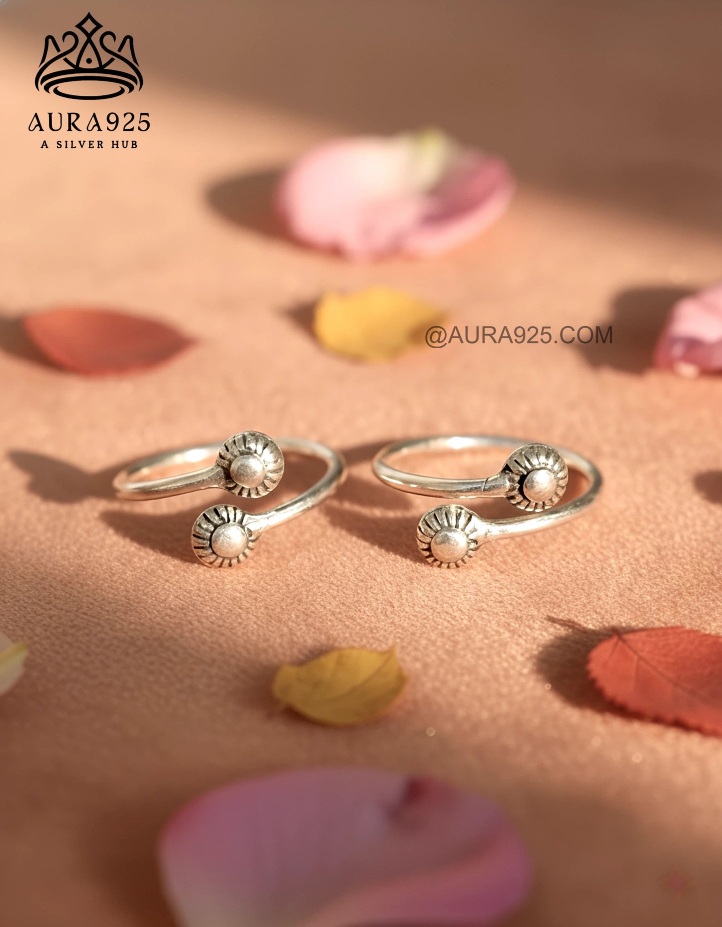 Dual Sunburst Silver 925 Adjustable Toe Ring Pair SLTR-9934