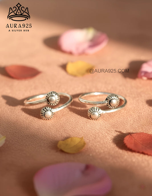 Dual Sunburst Silver 925 Adjustable Toe Ring Pair SLTR-9934