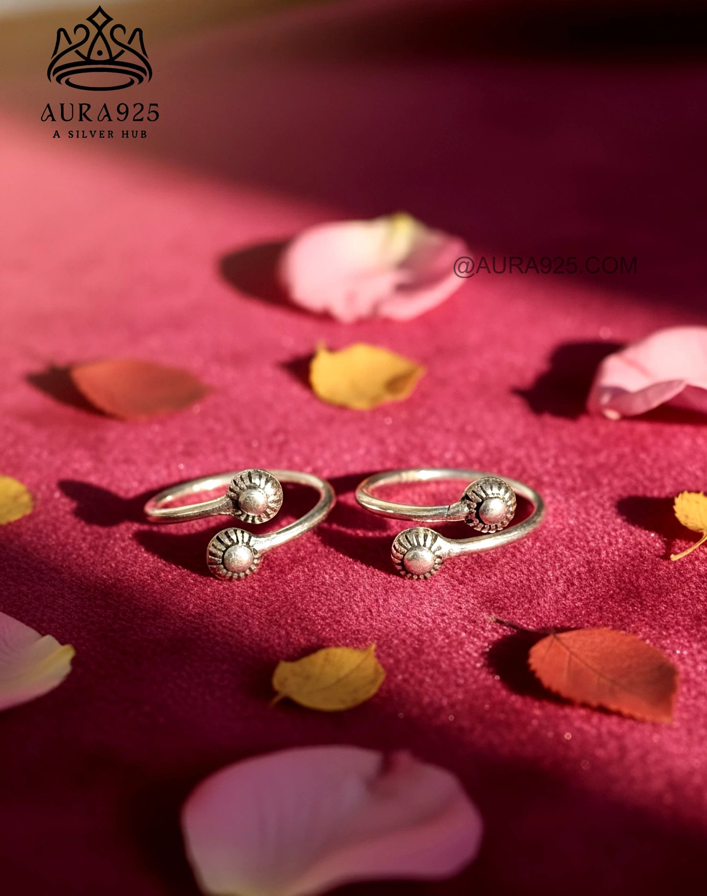 Dual Sunburst Silver 925 Adjustable Toe Ring Pair SLTR-9934