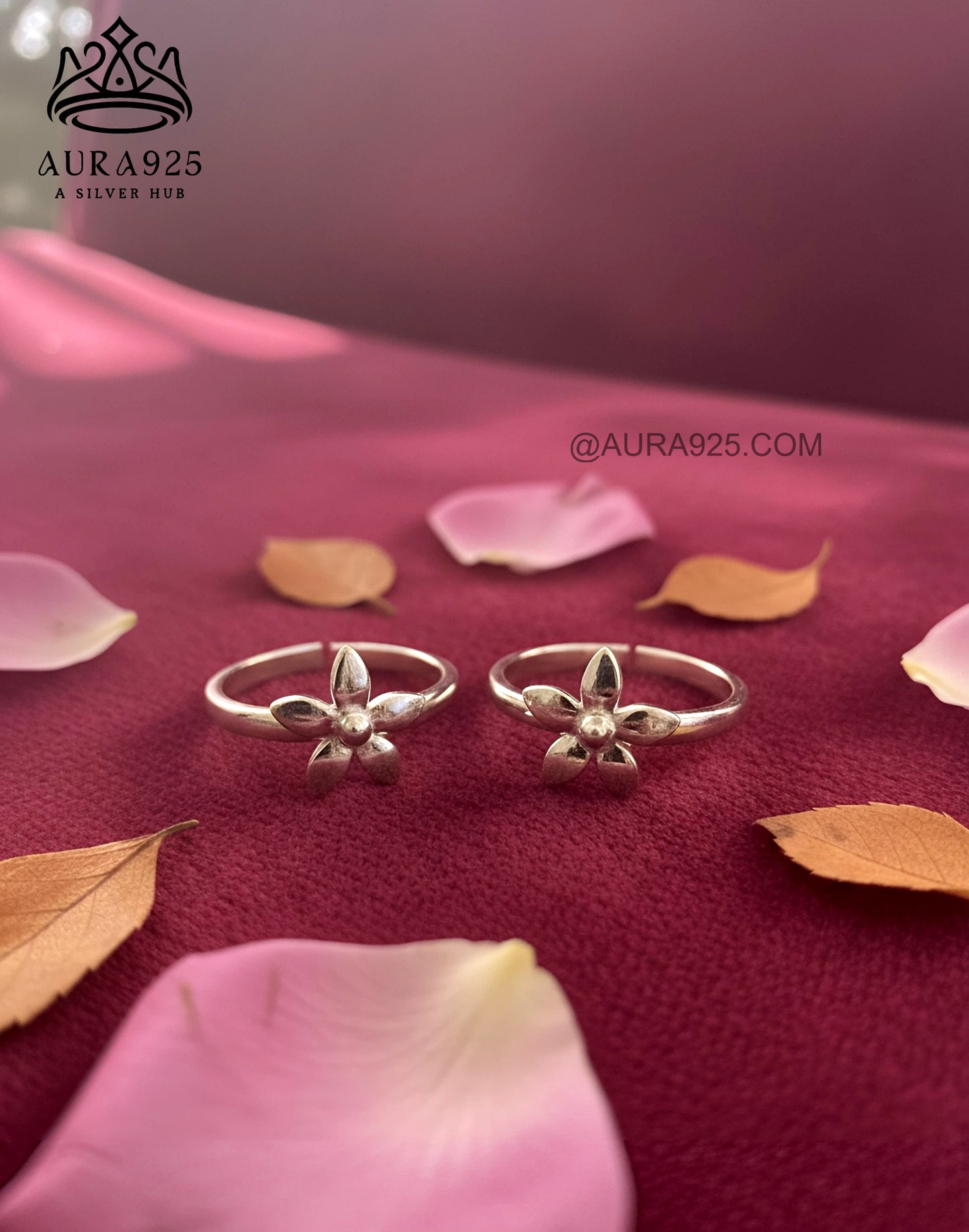 Delicate Silver 925 Plumeria Flower Toe Ring Pair SLTR-9935