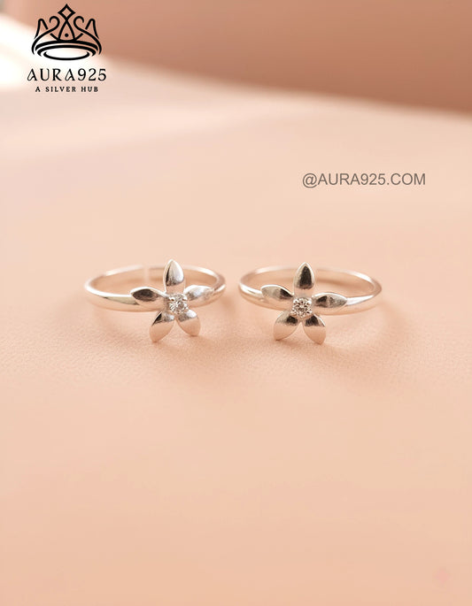 Delicate Silver 925 Plumeria Flower Toe Ring Pair SLTR-9935
