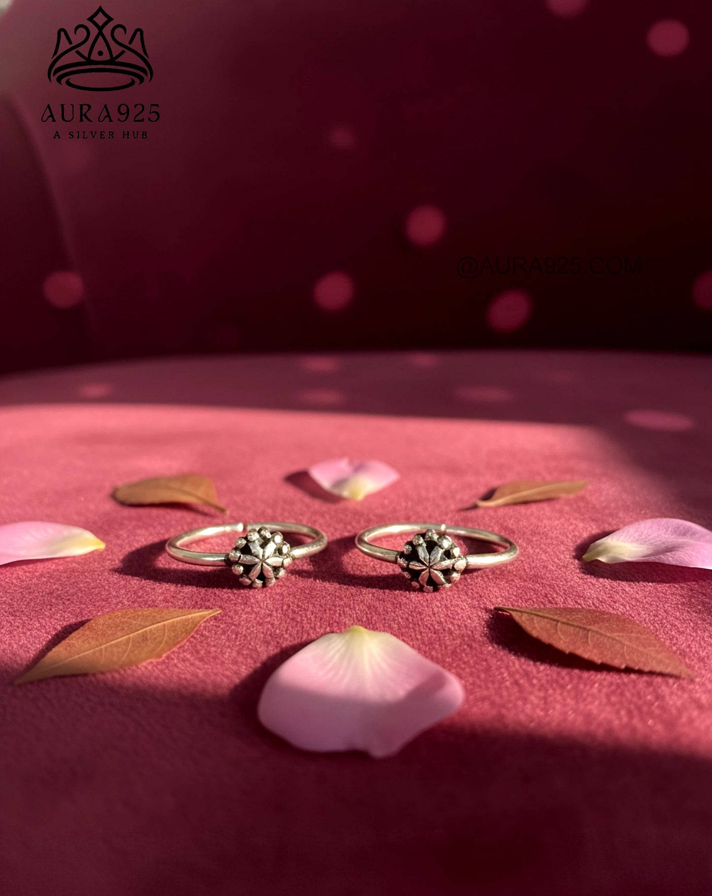 Oxidized Silver 925 Mandala Flower Toe Ring Pair SLTR-9936