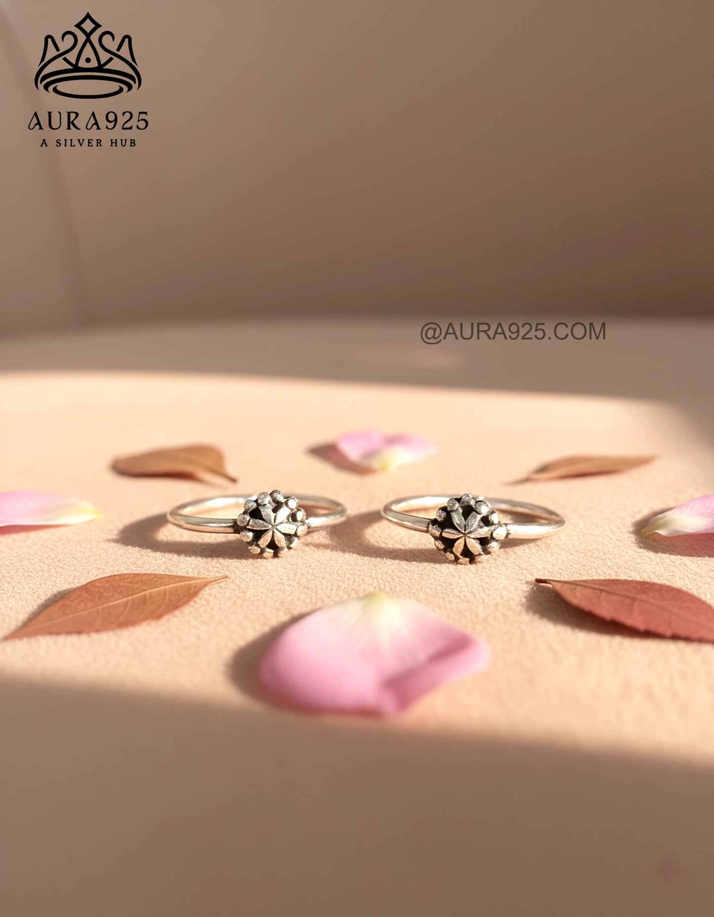 Oxidized Silver 925 Mandala Flower Toe Ring Pair SLTR-9936