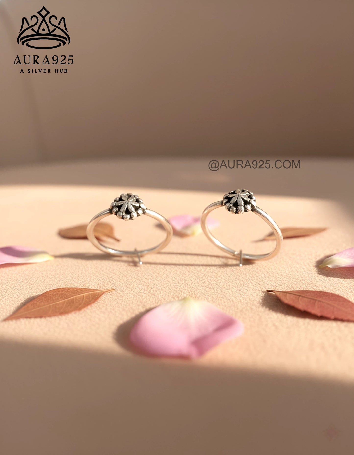 Oxidized Silver 925 Mandala Flower Toe Ring Pair SLTR-9936