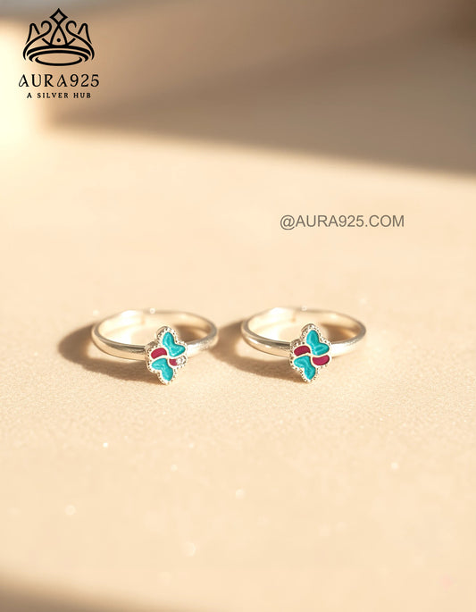 Cheerful Enamel Clover Silver 925 Toe Ring Pair  SLTR-9940