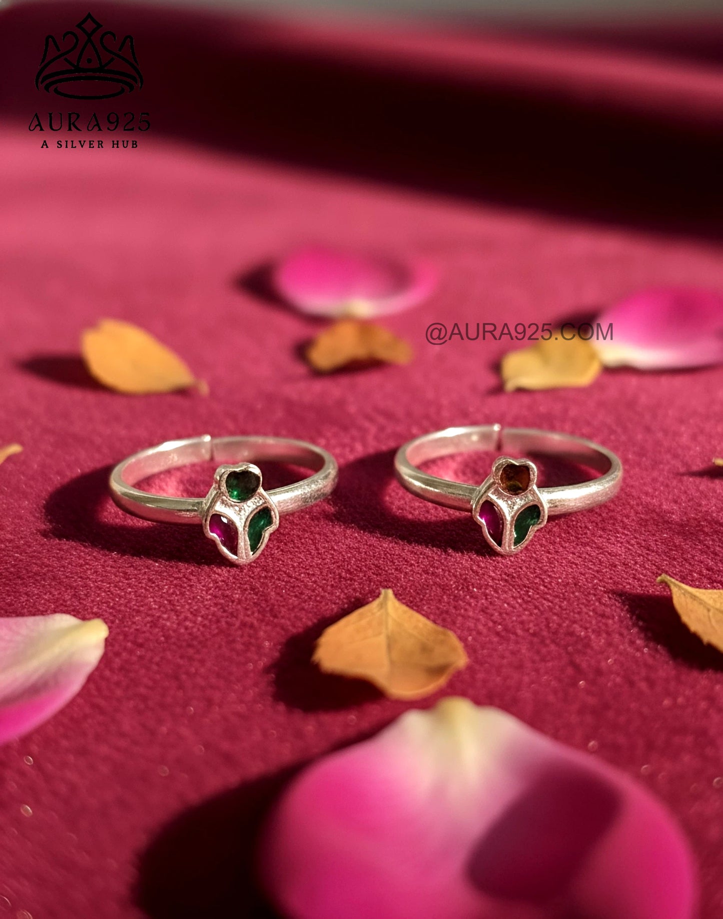 Trio Color Gemstone Silver 925 Toe Ring Pair  SLTR-9941