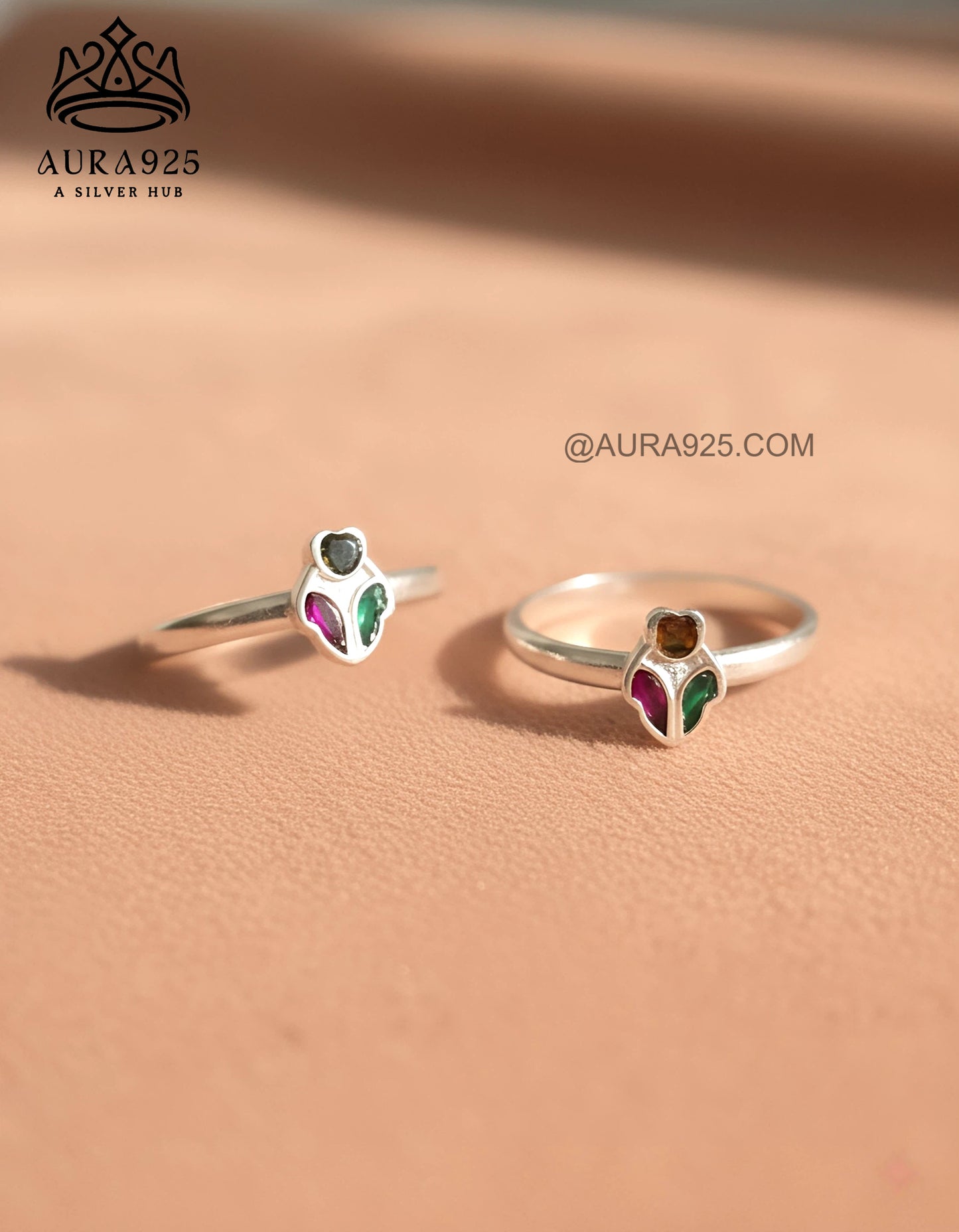 Trio Color Gemstone Silver 925 Toe Ring Pair  SLTR-9941