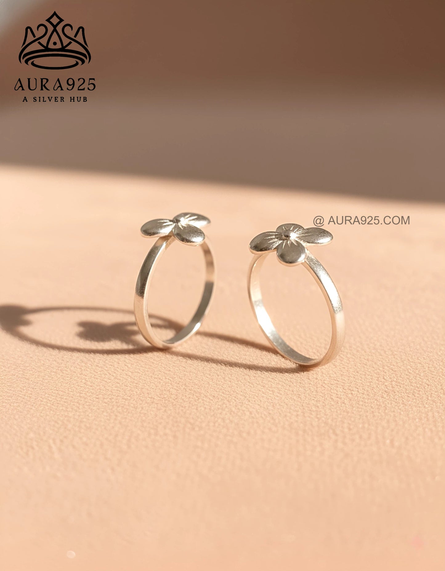 Minimalist Silver 925 3D Clover Bloom Toe Ring Pair  SLTR-9942