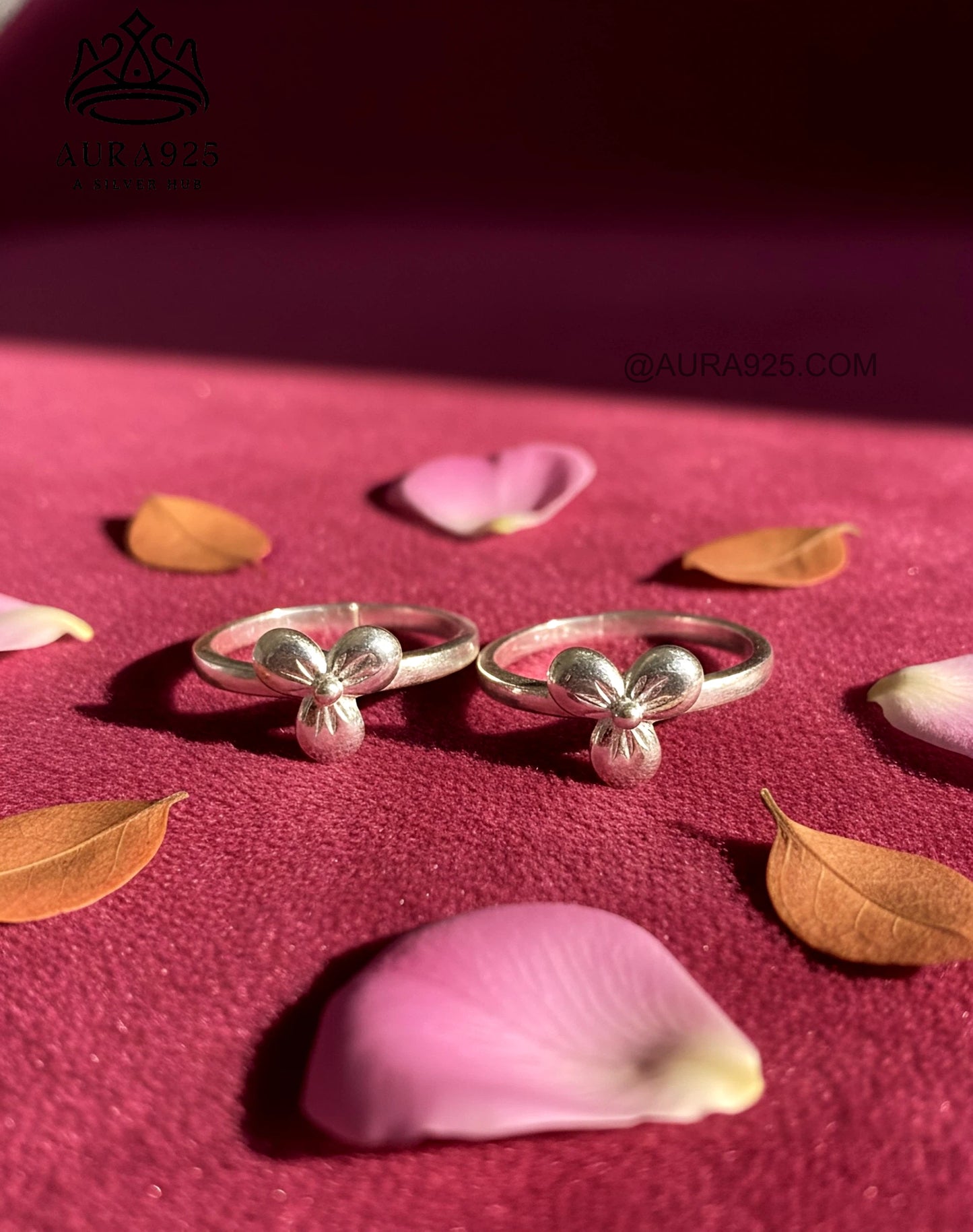 Minimalist Silver 925 3D Clover Bloom Toe Ring Pair  SLTR-9942